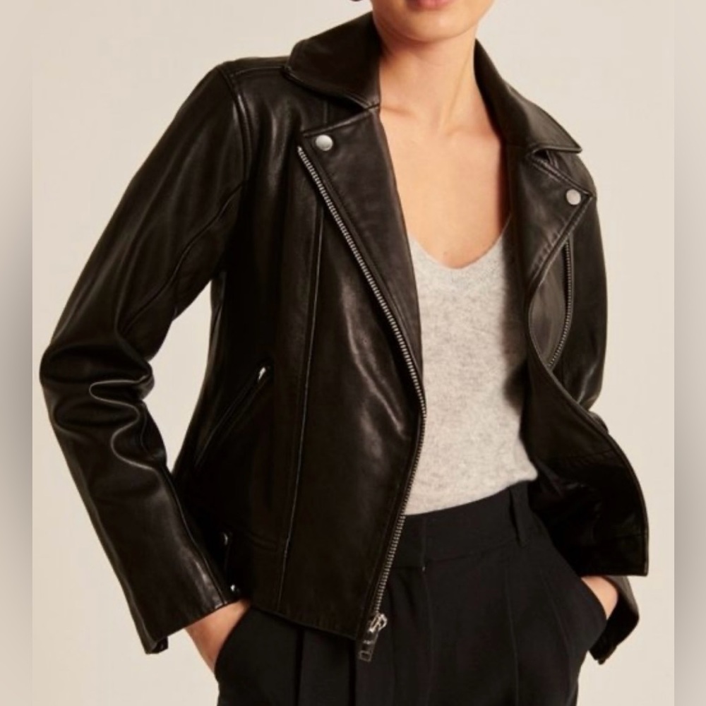 Abercrombie & Fitch Genuine Leather Moto Black Jacket
